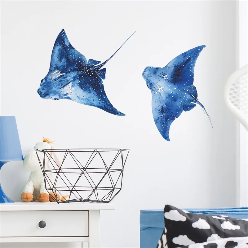 Ferocious Devil rays Manta Fish Wall Stickers Living Room Decoration Bathroom Fish Wallpaper Nursery Ocean Mural Decals Muraux