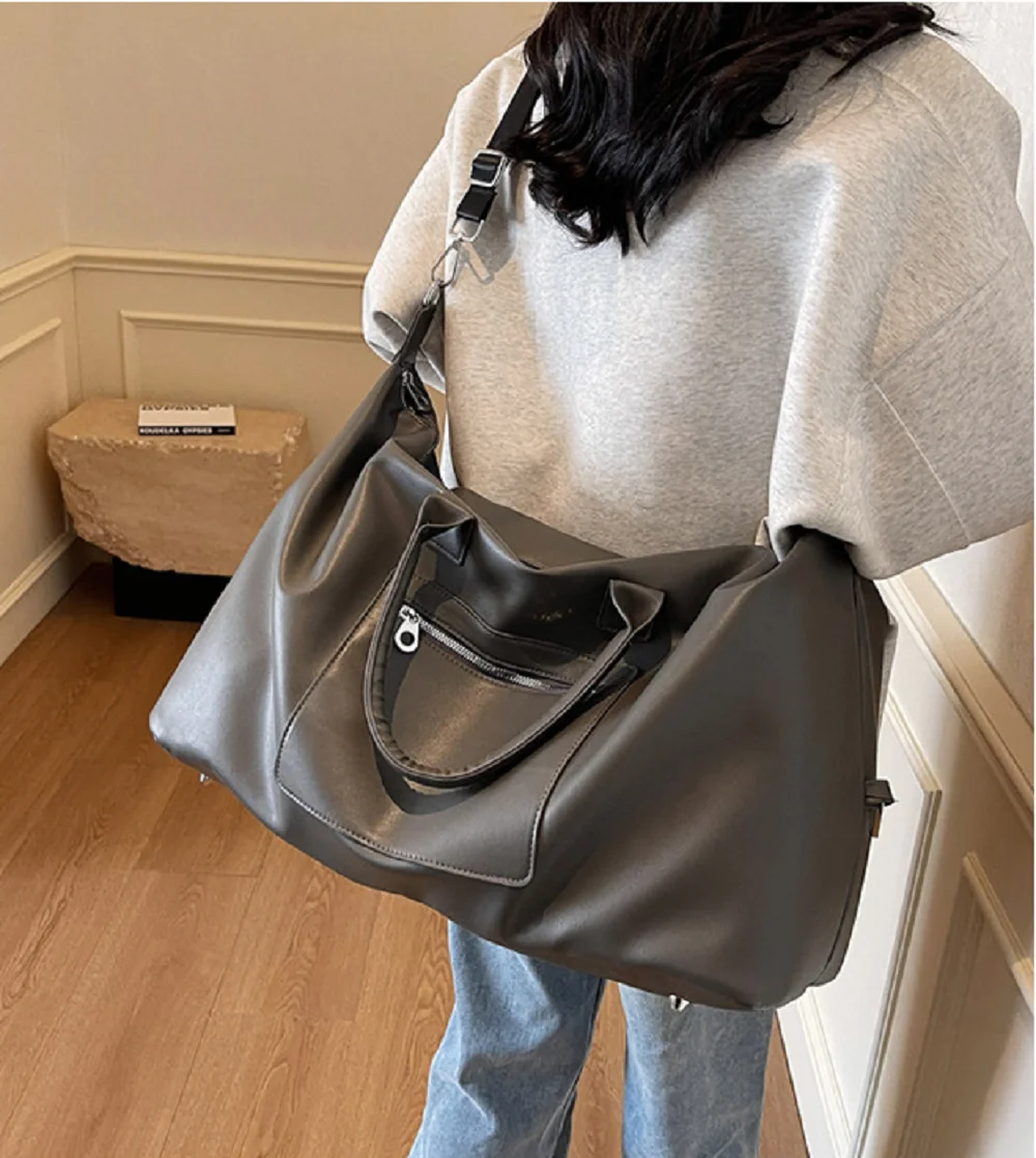 New Korean Fashion High Quality Leather Travel Handbag Men Women's Large Capacity Business Totes Shoulder Bags Shopping Bag