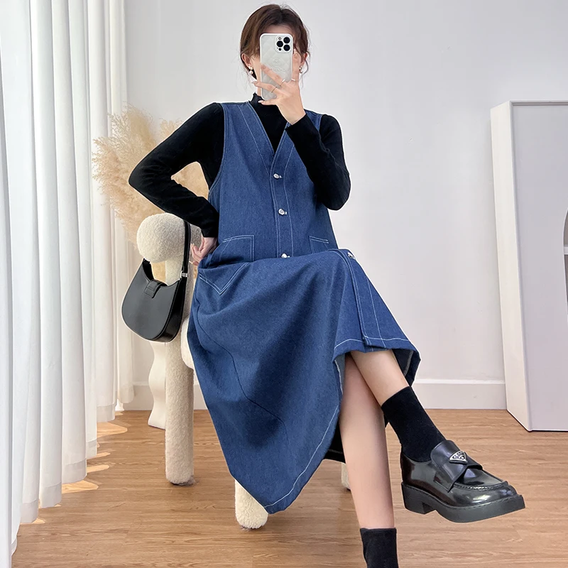 Winter Denim Maternity Women  Jeans  Dress Knitted Shirt Sets Loose Straight Clothes for Pregnant Women Casual Pregnancy