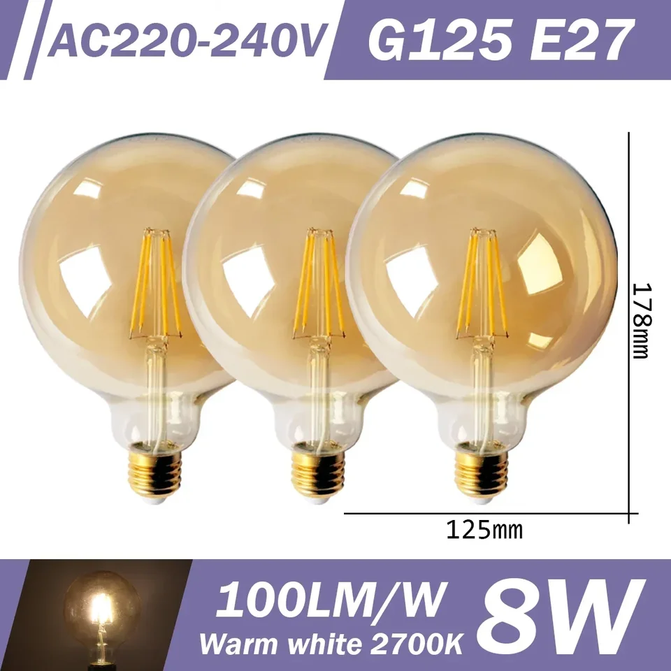 3pcs Retro Led Light Bulb E27 B22 E14 C35 A60 ST64 AC220-240V Edison Filament Bulb Vintage Warm Glass Lamp Lighting Indoor Light, image 8
