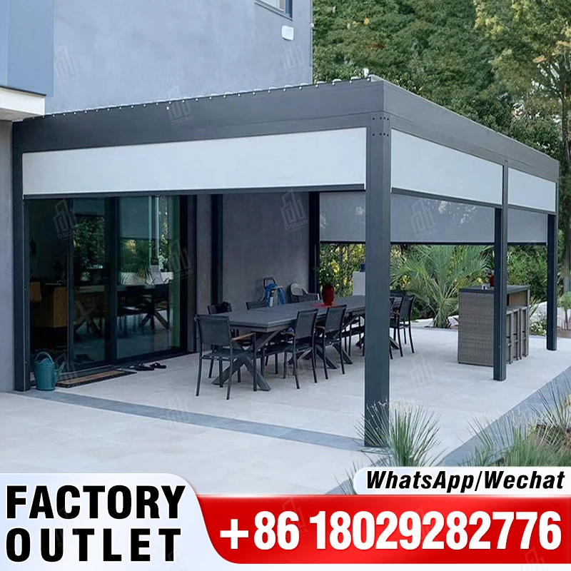 

Anlike Exterior Canopy Over Deck Bioclimatic Garden Sun Shade Electric Motorized Aluminium Louvered Outdoor Pergola Kit