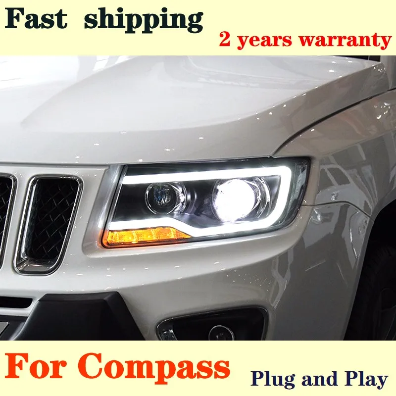 

For Jeep Compass 2011-2015 Grand Cherokee LED Headlights DRL Dynamic Turn Signal Lamp Angel Eyes Design Assembly Upgrade