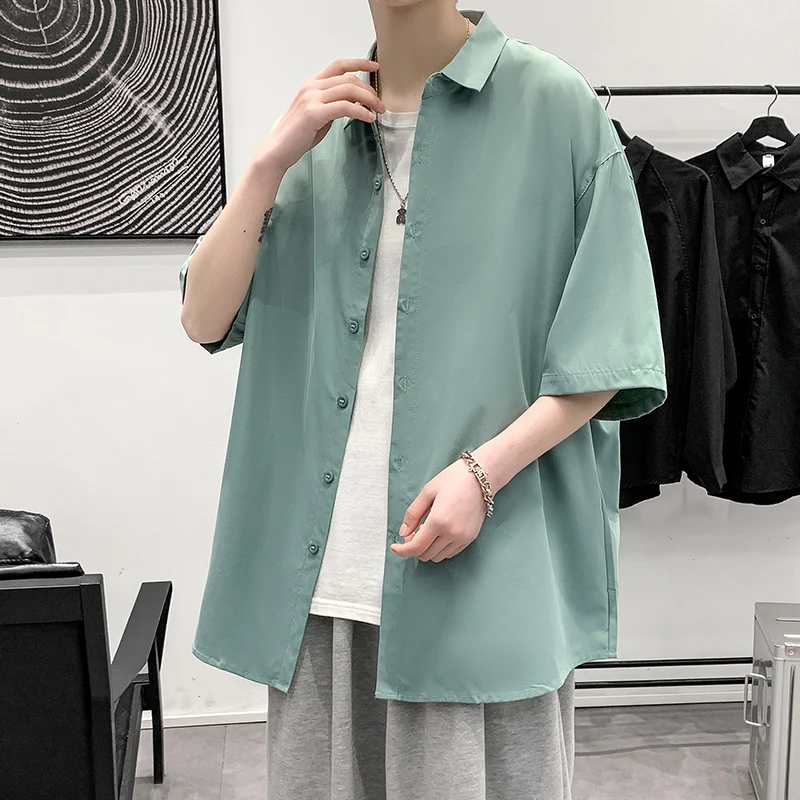 

Мужская летняя рубашка свободного кроя из хлопка, повседневная, с коротким рукавом, легкая, в гонконгском стиле, больших размеров, для студентов, в стиле кэжуал