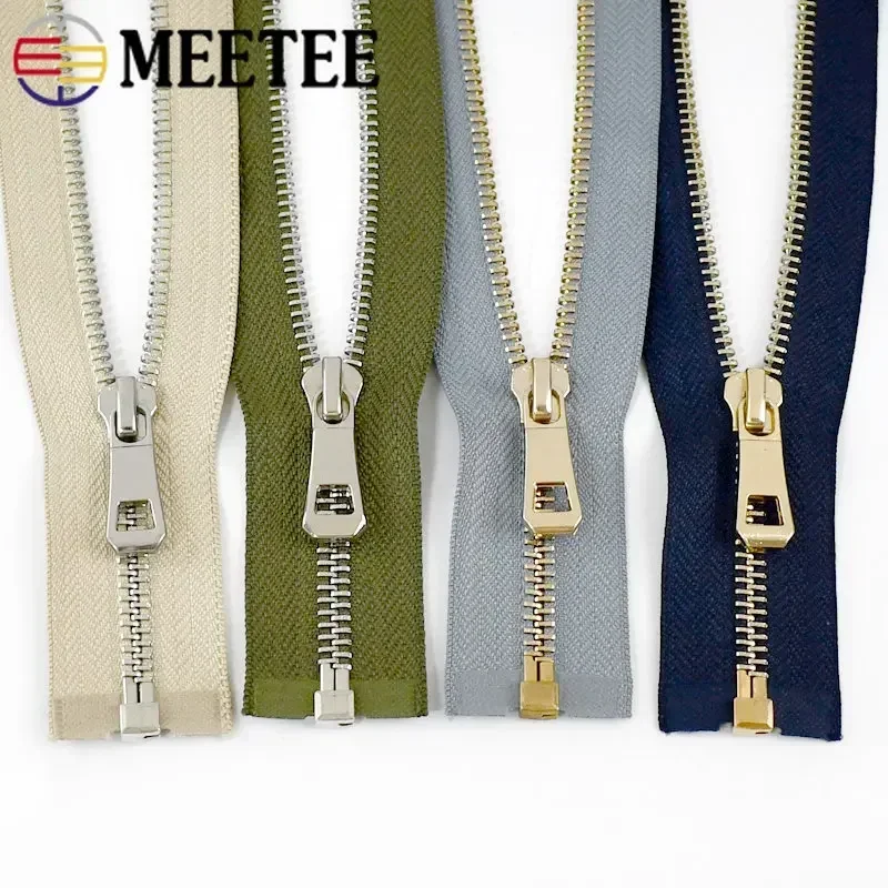 2/5Pcs Meetee 35-85cm 5# Metal Zippers Open-end Auto Lock Zipper for Sewing Jacket Coat Zip DIY Clothing Accessories Tailor Tool