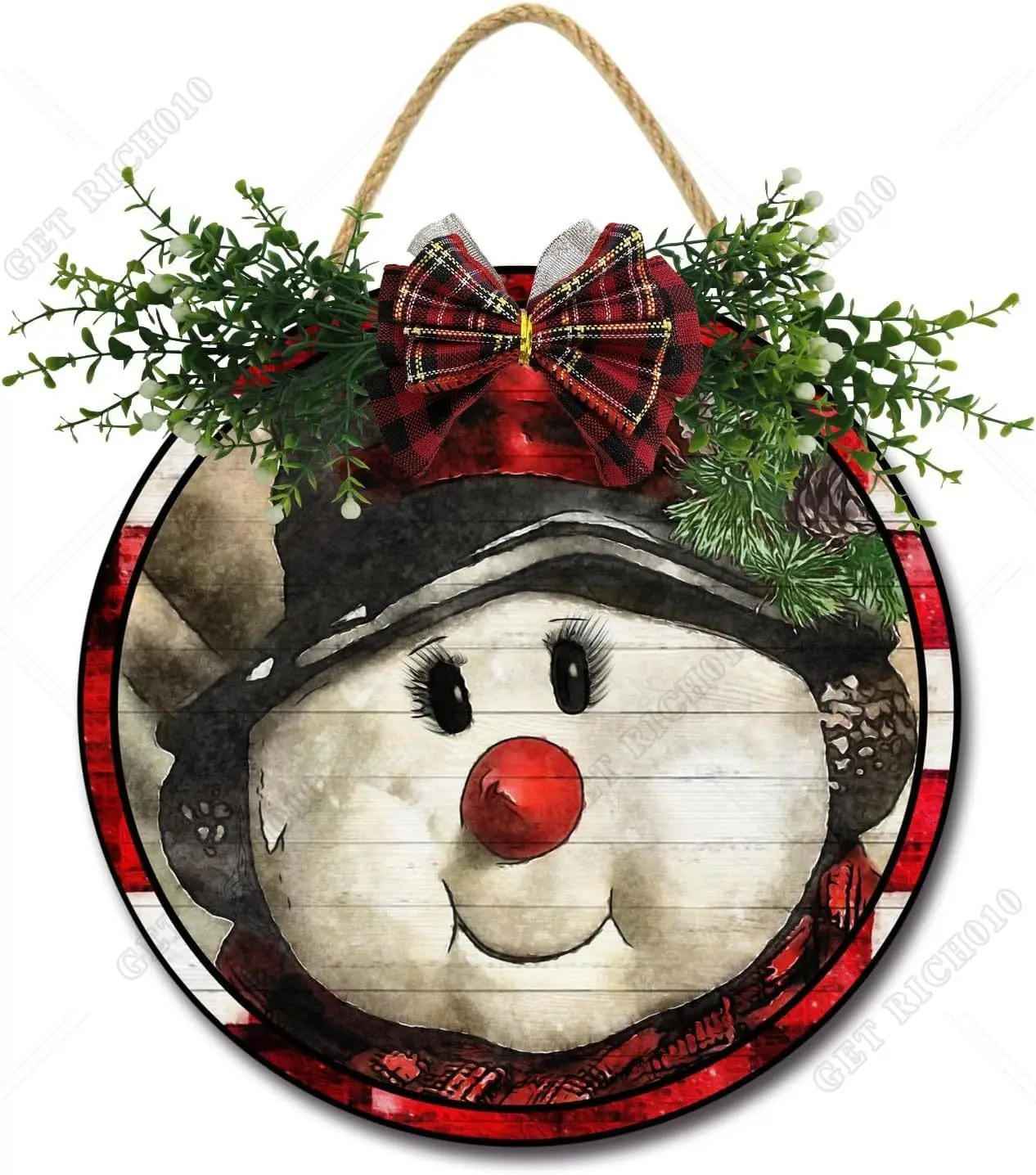 

Snowman Winter Christmas Door Sign Home Decor Round Wood Wreaths Wall Hanging Sign Farmhouse Porch Sign Front Door 12in