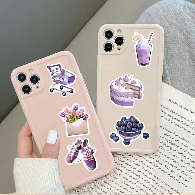 10/30/56pcs Ins Purple Aesthetic Stickers Cute Cartoon Decals DIY Phone Guitar Notebook Car PVC Waterproof Sticker Kids Toy