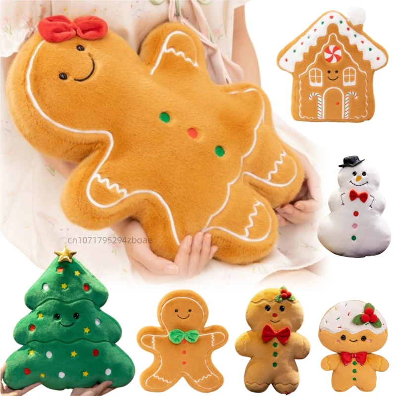 

2025 Christmas New Cute Gingerbread Plush Doll Pillow Bell Christmas Tree Snowman House Plush Toy Home Decor Gift For Kids