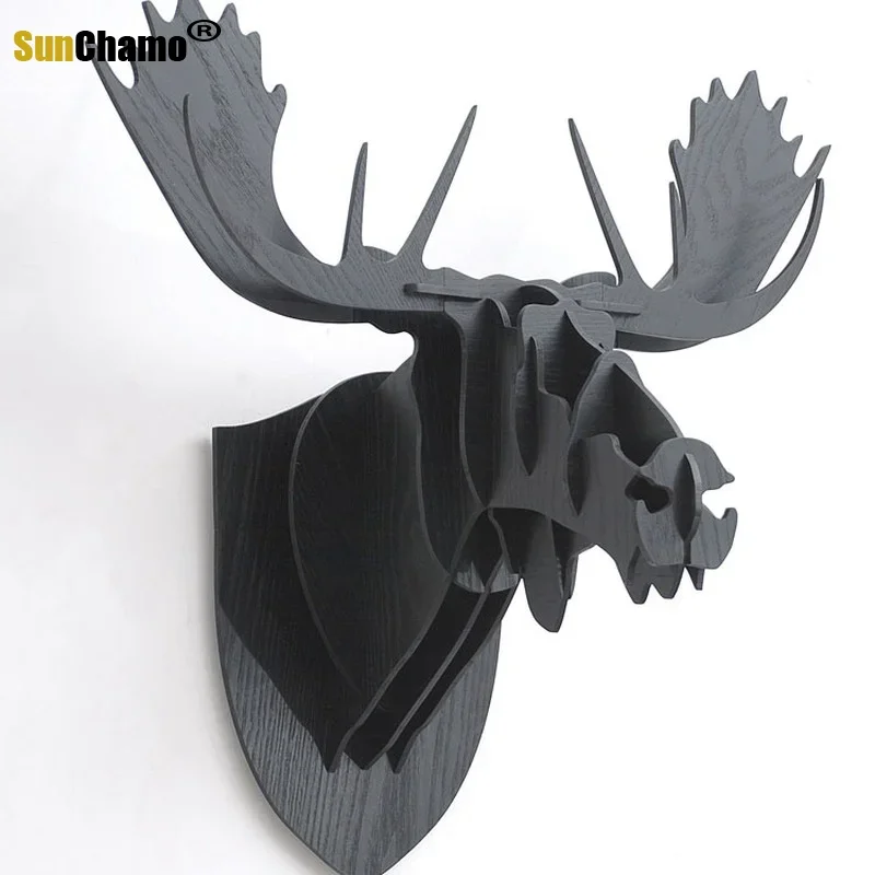 

3D Puzzle Wooden DIY Creative Head Wall-mounted Wood Gift Craft Home Decor Murals Nordic Animal Wall Decoration Statues