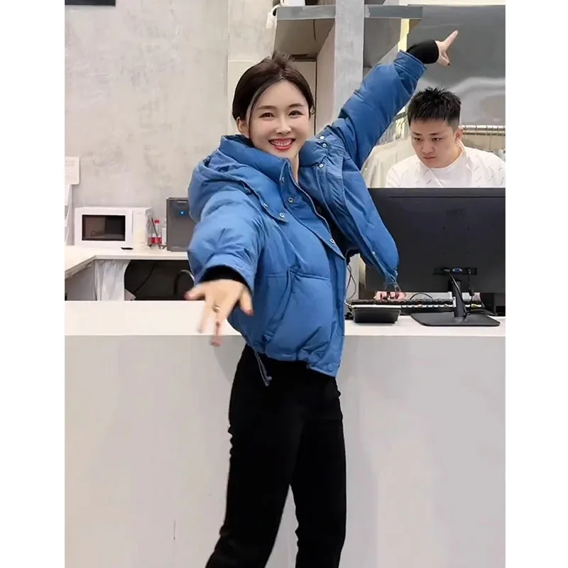 

Ele ort Blue down Jaet Women's Winter Thiened Hooded Coat Korean Sle Small Size Faionable Commute Sle