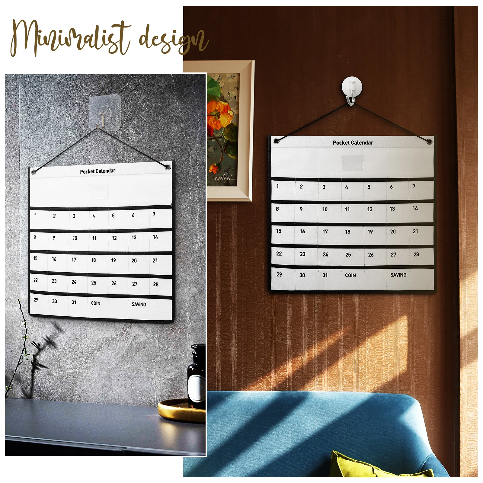 

Calendar Wall Pocket 1 Month Non-Woven Fabric Storage Bag for Daily Essentials Portable Organizer for Kitchen Living Room Wall