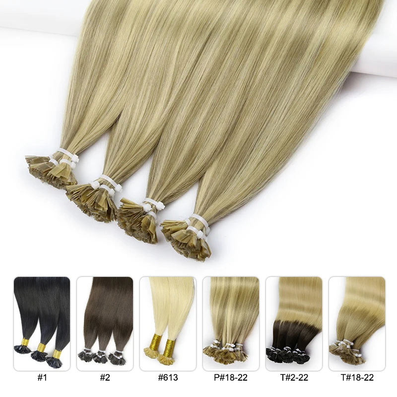 Flat Tip Hair Extensions Straight Human Hair 1.2cm Keratin Natural Hair Extension Nail Bond Capsule Remy Hair 1g/Strand 26inch