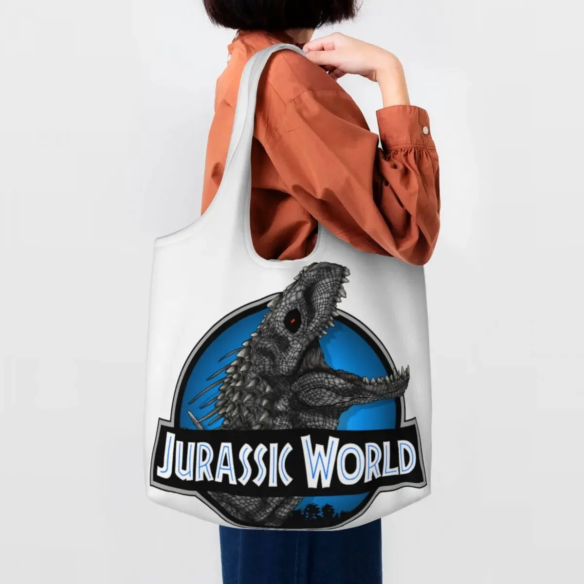 

Kawaii Printed Jurassic World Film Shopping Tote Bags Portable Canvas Shopper Shoulder Indominus Rex Bags Handbags