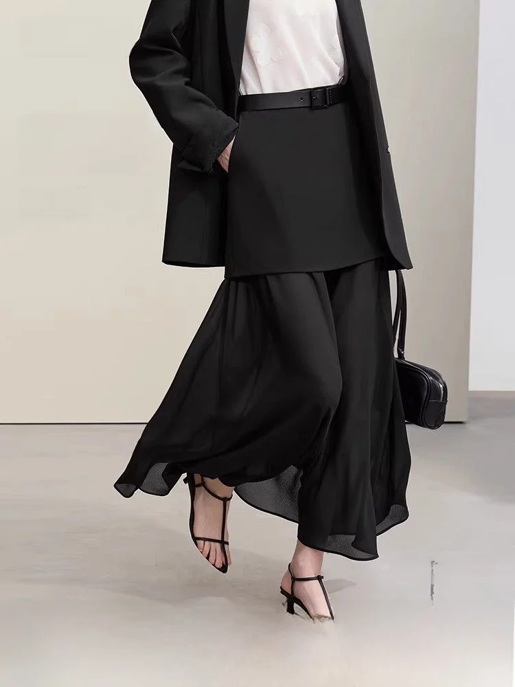 

Новая весенняя асимметричная юбка Ele Modern Pearl из шифона с эффектом драпировки, повседневная, для работы, из полиэфирного волокна