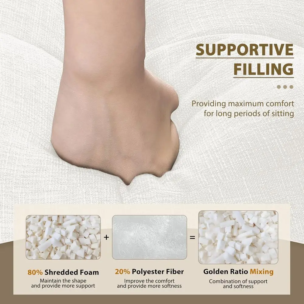 Almofada de banco de espuma tufada grande, antiderrapante, 36 x 14 x 4 polegadas, bege, pacote com 2