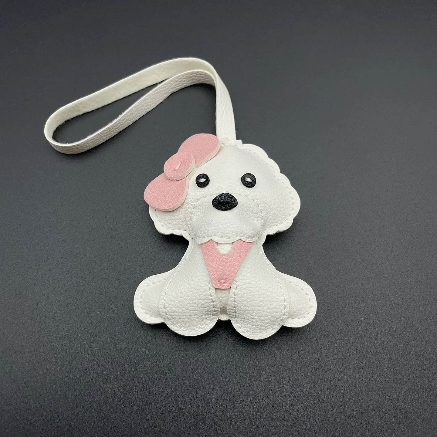 Cute Poodle Dog PU Leather Bag Charm Cartoon Puppy Keychain Handbag Pendant Pet Lover Gift Aesthetic Bag Decoration