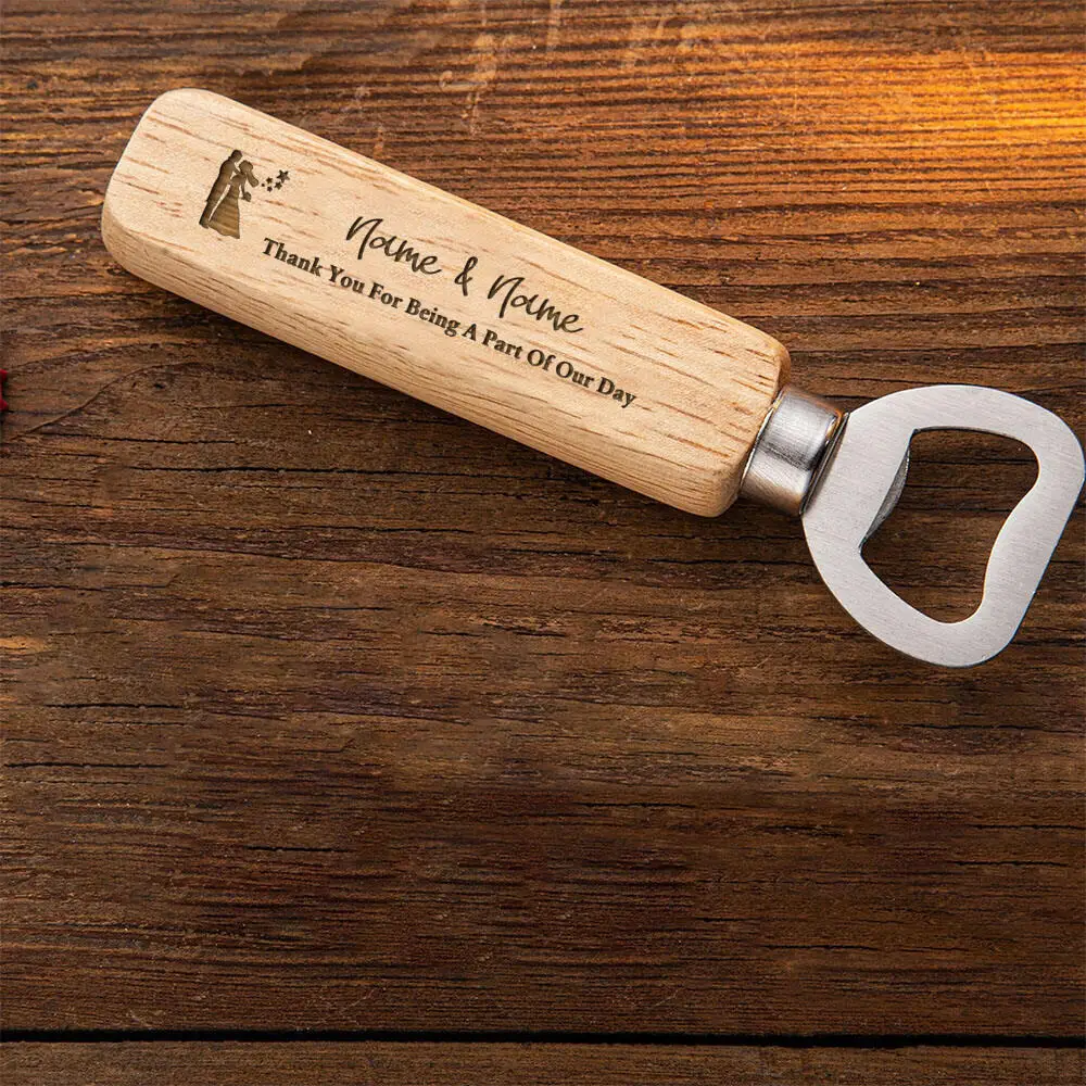 Personalized Bottle Opener Wedding Favour Gift for Him Engraved Wooden Bottle Opener Home Bars & Corporate Events