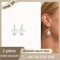 2024 Classic UNO DE 50 Fashion Classic 925 Silver Stud Earrings For Women Cost-Effective Jewelry