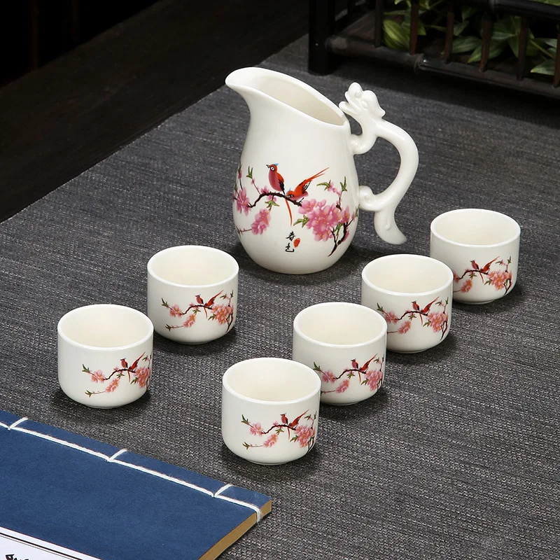 

7pcs/Set Japanese Style Sake Wine Warm Wine Set Traditional Ceramic 1 Pot 6 Cups Restaurant Drinking Accessories Cups Gifts Box
