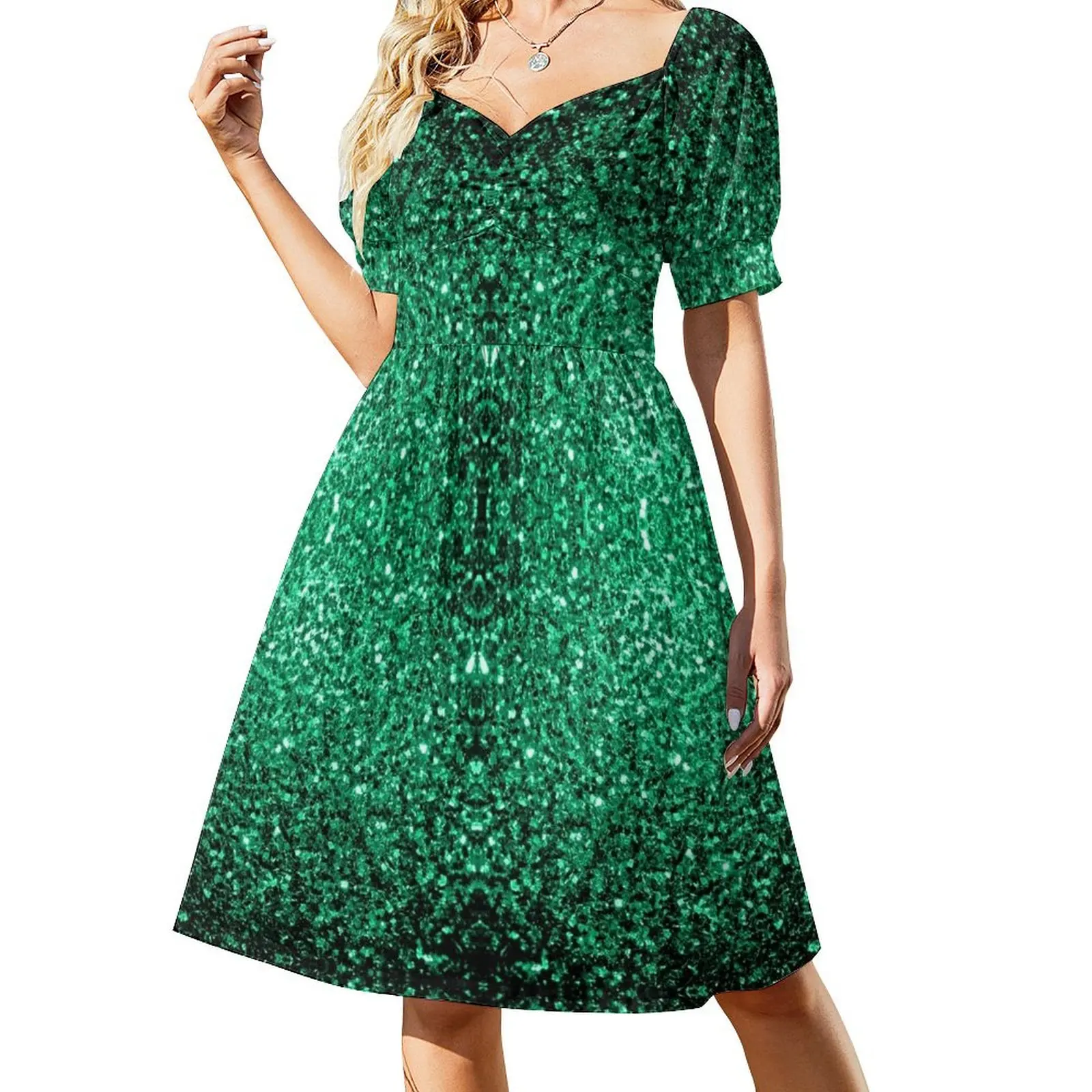 

Emerald Green faux glitter sparkles (Photo of Glitter - Not Reflective) Short Sleeved Dress summer clothes Dress