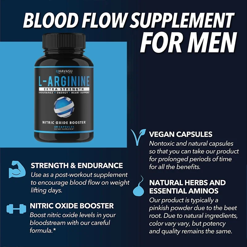 Super Strength Arginine Supplement, Nitric Oxide Booster for Men - Enhance Pre-Workout Performance