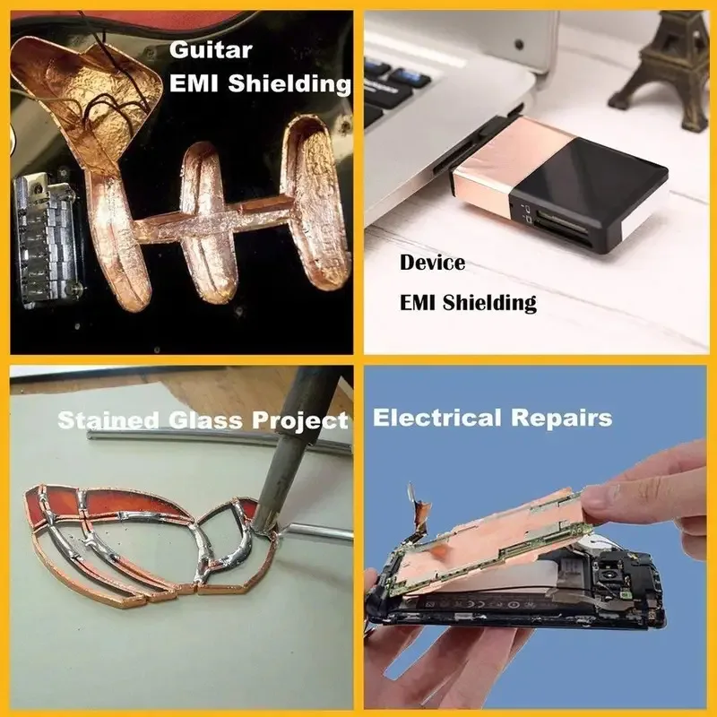 Fita de cobre dupla face condutora, fita de folha de cobre para vitral, fita condutora para guitarra, blindagem emi, artesanato