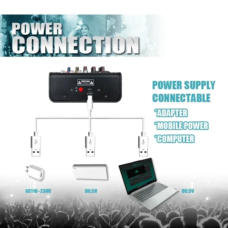 Mixer a 4 canali Audio per conferenze esterne Audio USB Bluetooth Reverb processore Audio canta in diretta con Mixer Audio per scheda Audio