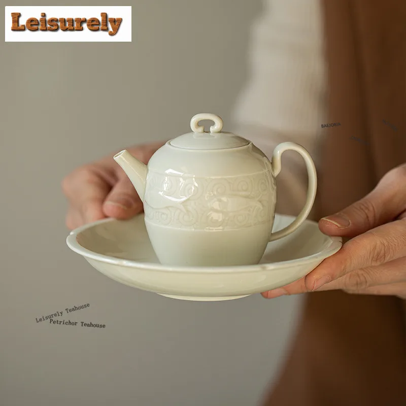HOYIHM 160ml Ding Kiln Relief Teapot Japanese Tea Infuser Pot Tea Maker Kettle With Filter Chinese Tea Items Supplies Collection