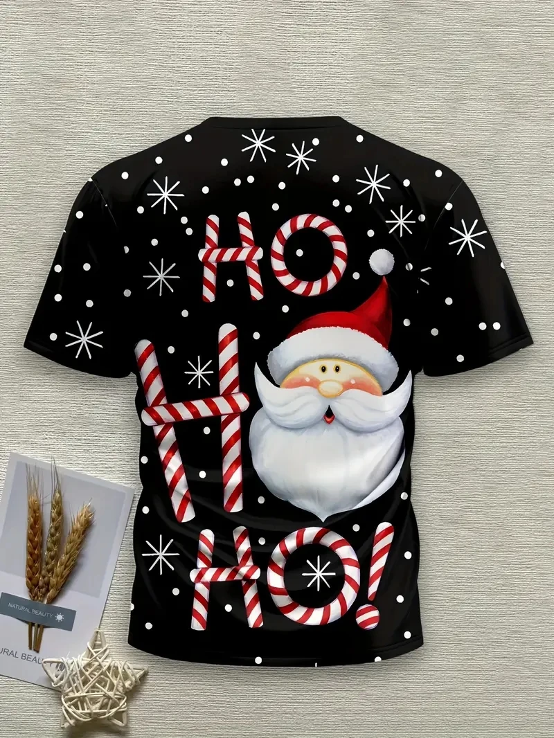 Kaus Lengan Pendek Gambar Natal Liburan 3D Ukuran Besar Pria, Longgar dan Kasual, Lembut dan Nyaman, Bernapas, Olahraga Luar Ruangan