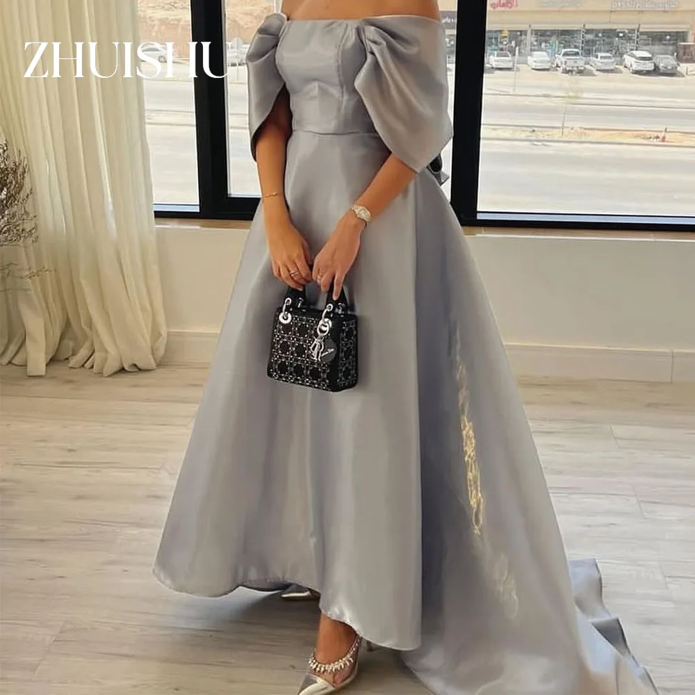 

ZHUISHU Boat Neck Saudi Prom Dresses Silk Organza A Line Off the Shoulder Evening Gown Customized Long Party Dresses 2026