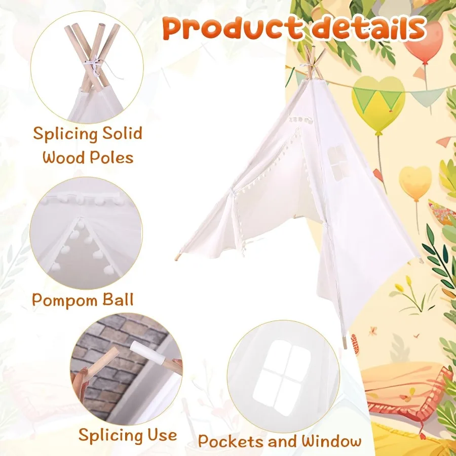 6 قطعة خيمة تيبي للأطفال قابلة للطي وقابلة للغسل للاستخدام الداخلي والخارجي للأولاد والبنات والأطفال الصغار بوهو ملابس نوم لأعياد الميلاد ومستلزمات سبا للحفلات