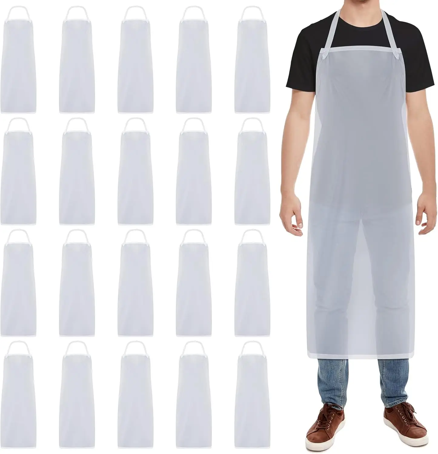 

20 Pcs Plastic Aprons Vinyl Clear Waterproof Apron 47 Inches Unisex Transparent Heavy Duty for