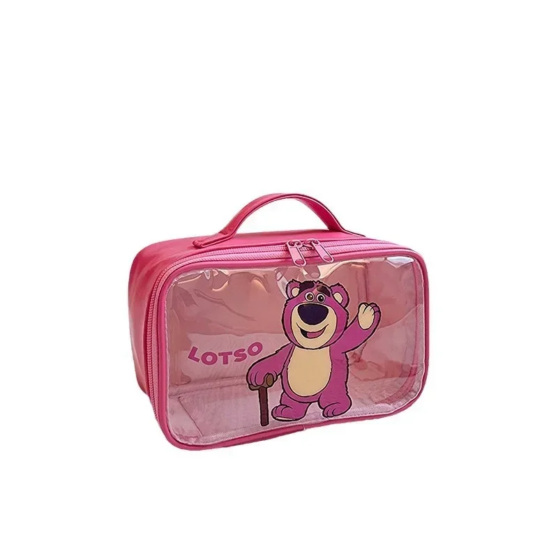 Disney Stitch Cosmetic Bag PU Leather Cartoon Lotso Large Capacity Portable Travel Toiletry Bag Girl Transparent Storage Handbag