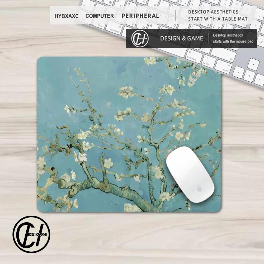 Landscape Sakura Deskmat Laptop Computer Accessories Mousepad Retro Van Gogh Oil Painting Water Lily Rubber Anti slip Mousepad