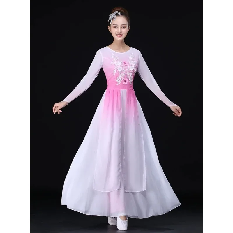 Classical Dance Costume Women's Elegant Chinese Modern Dance Costume Fan Dance Costume Long Dress Hanfu Women