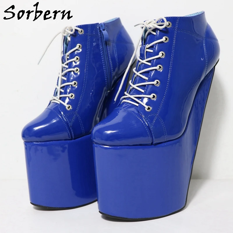 Sorbern Black Xdresser Canvas Pump Shoe Heelless Thick Platform Shoe Ankle High Fetish High Heel Black And White Drag Queen Shoe