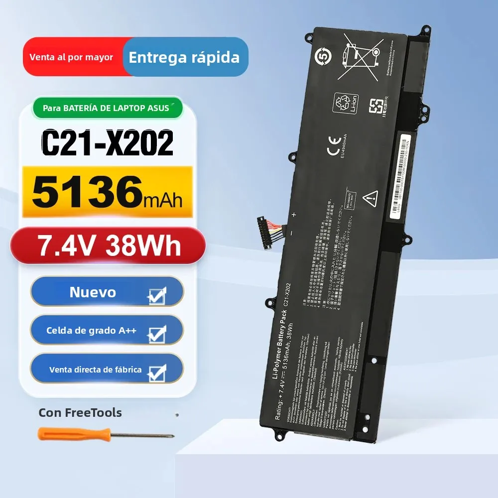 Batería para Portátil ETESBAY C21-X202 Compatible con Asus Vivobook S200 S200E X201 X201E X202 X202E Q200 Q200E C21x202 S200E-CT158H X201E-KX096H