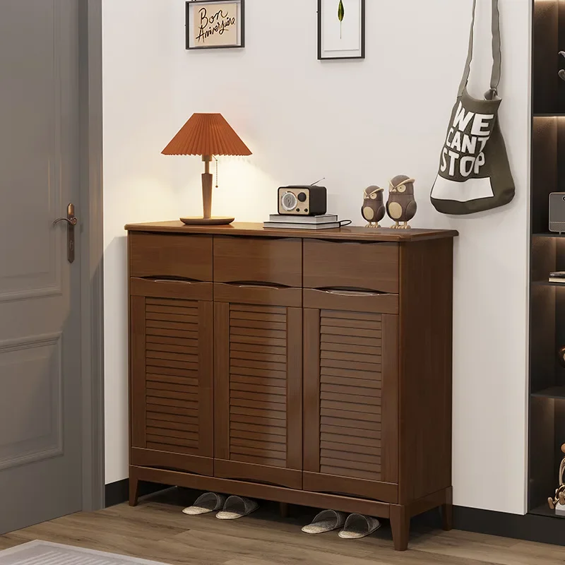 Simple Nordic all-solid wood shoe cabinet home door