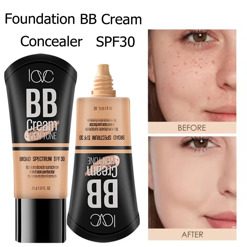 SPF30 Moisture Sunscreen BB Cream Liquid Face Base Foundation Whitening BB Cream Foundation Cream Face Makeup Concealer Cream