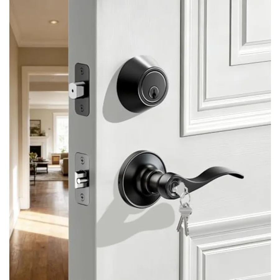 

Keyed Alike Front Door Handle Lock with Single Cylinder Deadbolt Combination Set, Exterior Entry Door Locksets with Deadbolt, W