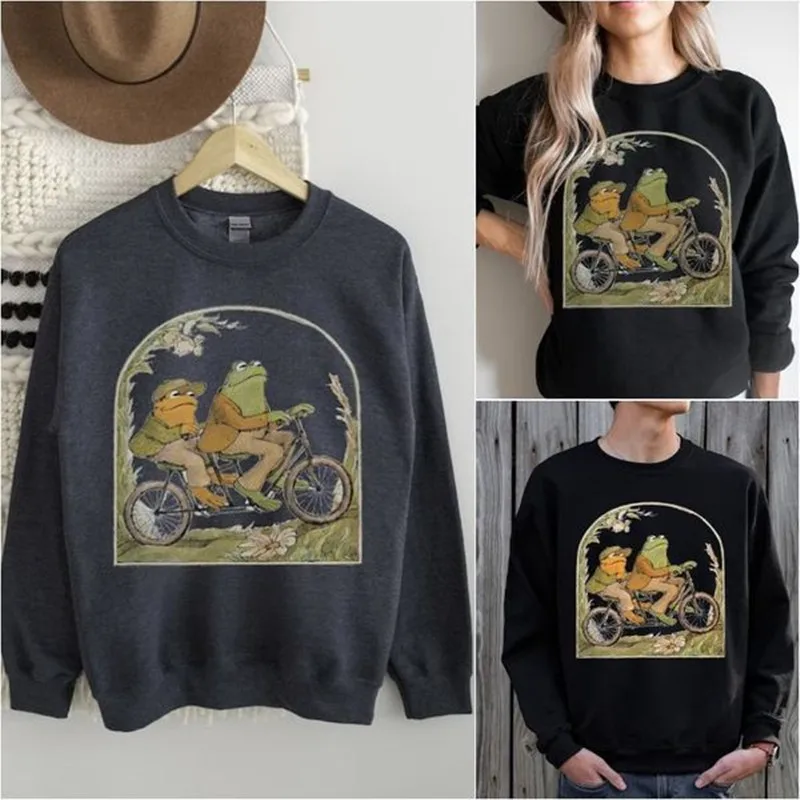 

Women's Frog and Toad Long Sleeve Sweatshirt Printing Hoodie Long Sleeves Sweatshirt Women O Neck Brand Hoody Cute Fleece Loose