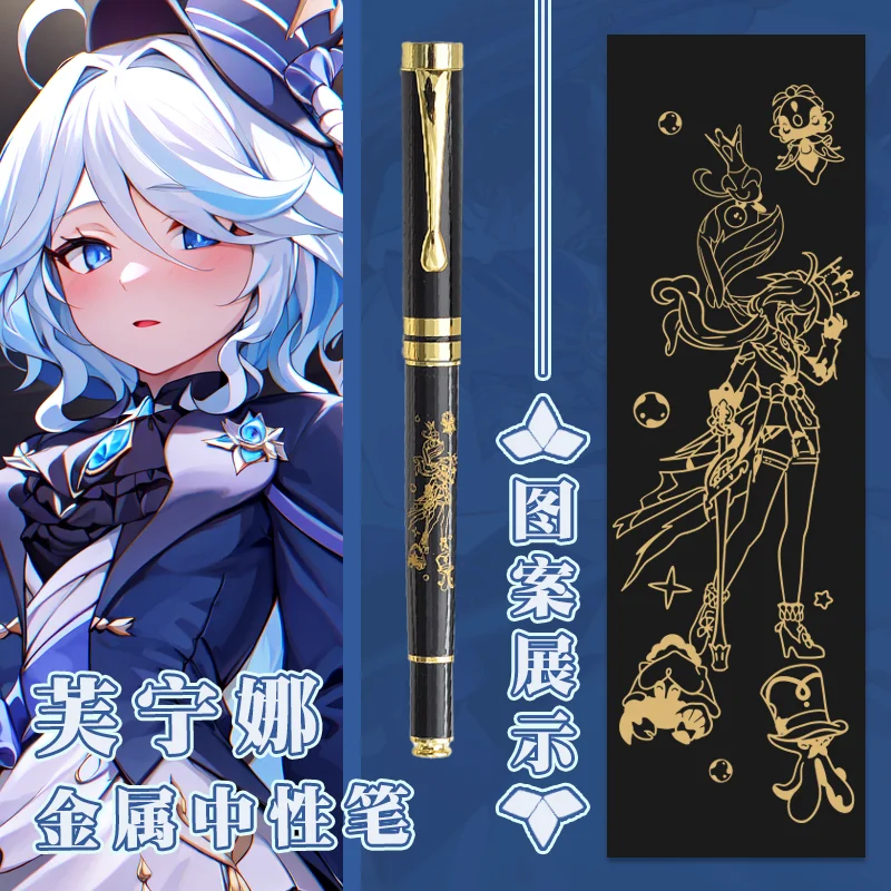 Anime Furina Genshin Impact Cosplay Metal Sign Ballpoint Gel Pen Stationery Rollerball Pen Student Gift