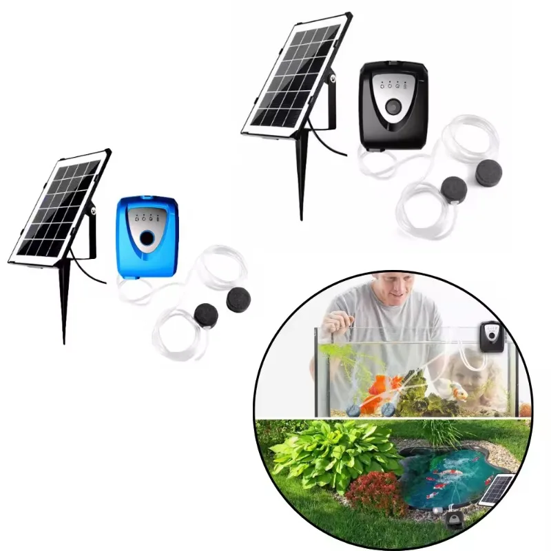 

Rechargeable Solar Pond Aerator Solar Powered Aquarium Air Pump Oxygenator With 2 Air Bubble Stones