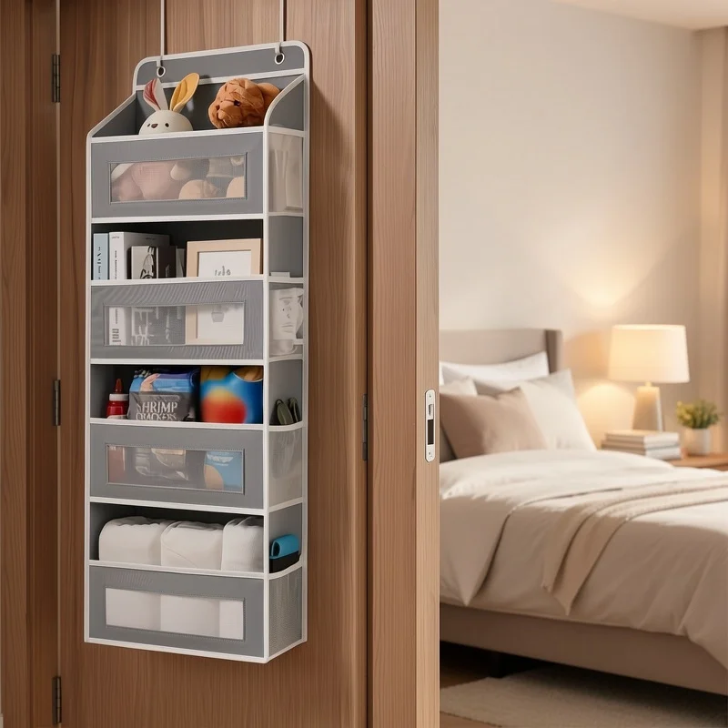 Over-The-Door Storage Organizer, 4-Tier Fabric Organizer with Large Pockets - Ideal for Bedroom, Bathroom, And Closet Storage.