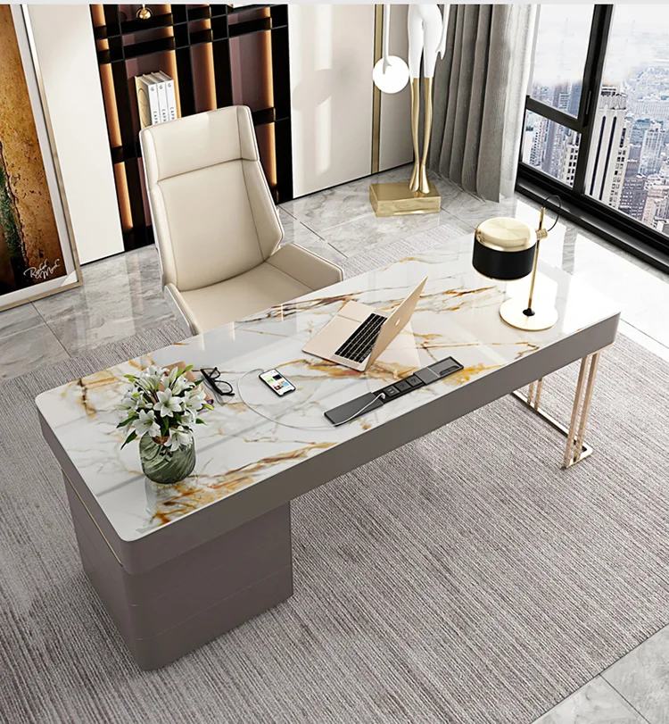 

Light luxury desk glossy rock panel office desk and chair combination modern desktop computer desk study home writing desk