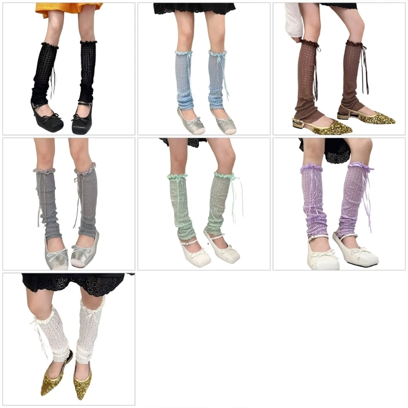 

Breathable Mesh Leg Arm Sleeves With Decorative Ribbon Detailing Multipurpose Nylon Fabric Leg Warmers for Women