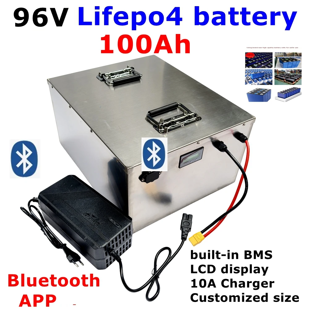 LT-lithium 96v 100Ah Lifepo4 battery pack BMS 32S 102V for AGV inverter vehicle scooter Motorcycle 8000W Forklift + 5A charger.