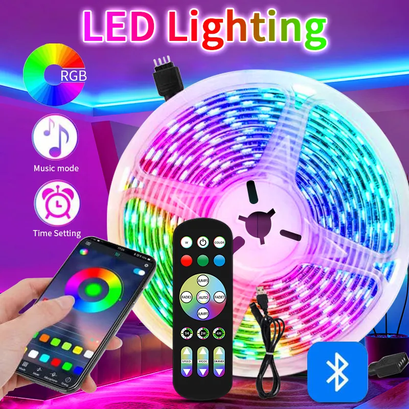 Tira de Luces Led 5050 RGB con Bluetooth, 1M-30M, USB, retroiluminación de TV, decoración de habitación, cinta de diodo Flexible