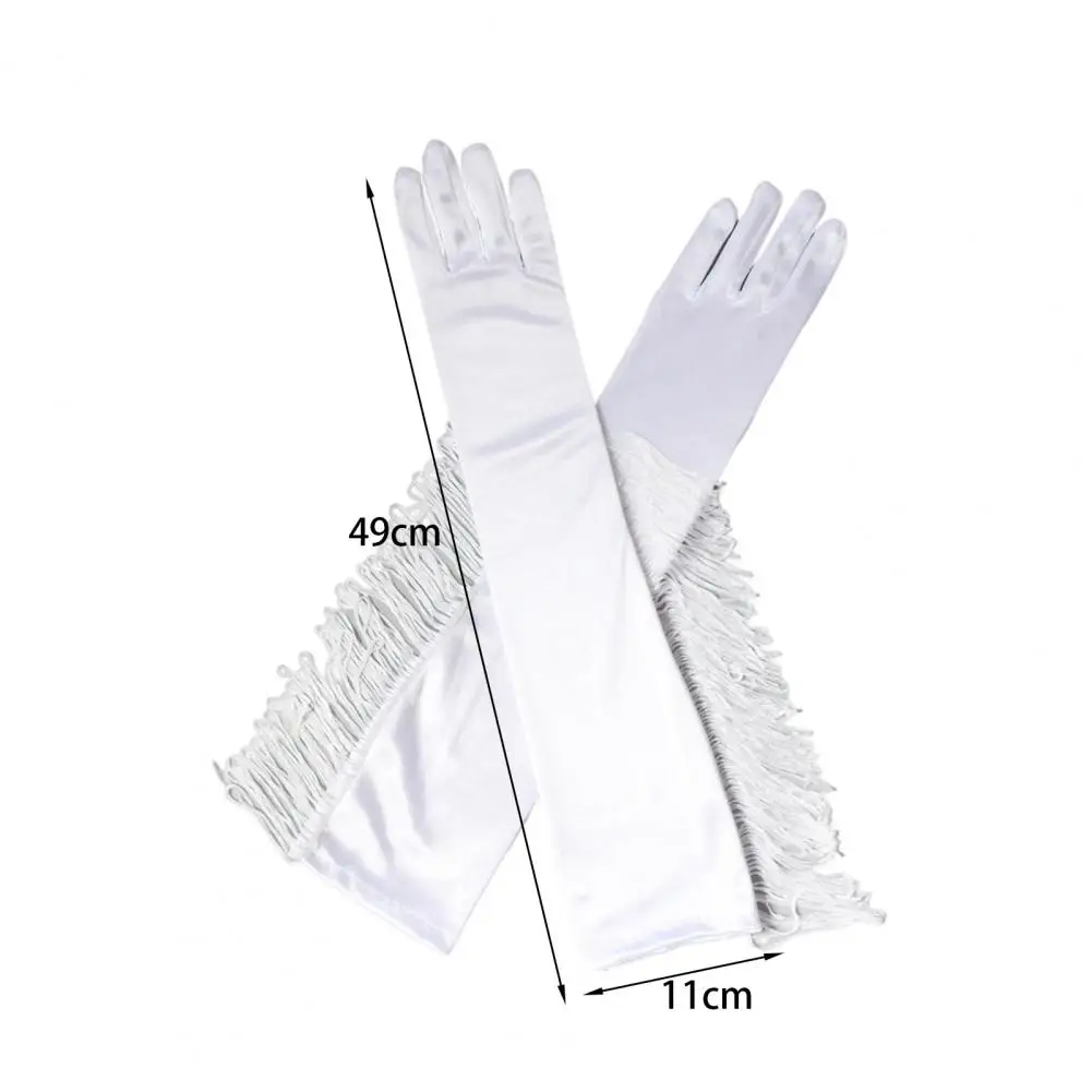 Fashion Performance Gloves Solid Color Anti-slip Latin Dance Accessory Nylon Popular Accessory Stretchy Long Fringe Tassel Glove