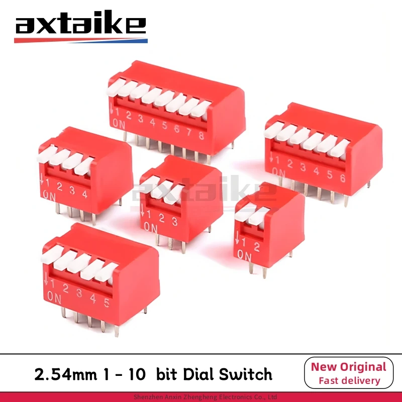

10PCS 2.54mm Dial Switch Slide Type DIP Switch Module 1P 2P 3P 4P 5P 6P 8P 10P Pin Bit Piano Type Side Switch Red Toggle Switch