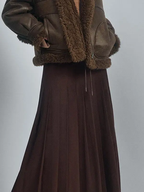 Primavera 2026 ZA Quali Falda Larga de Pliegues Anchos para Mujer, Estilo Étnico, Semi-Entallada, Versátil, Traje Tradicional